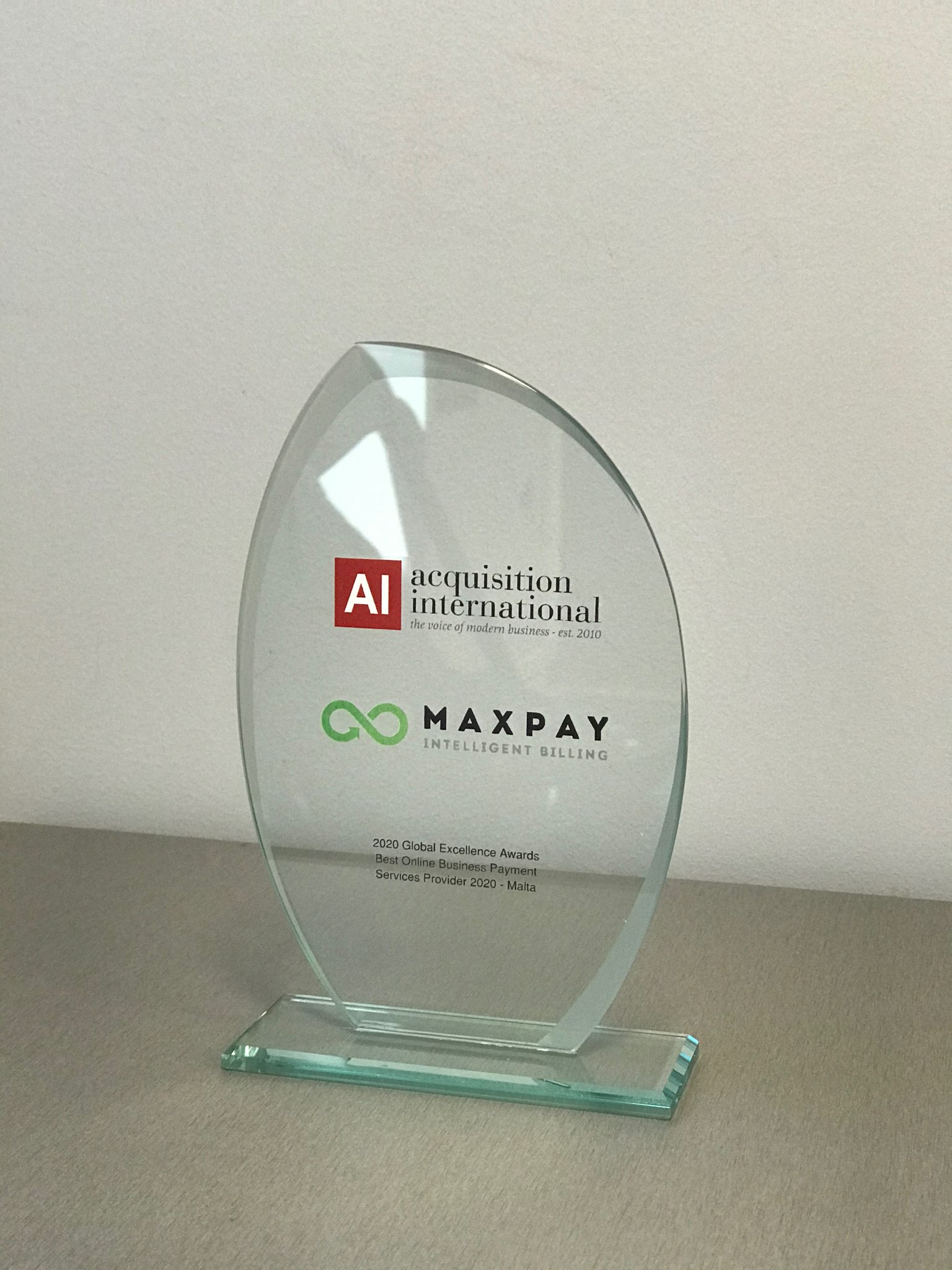 Maxpay's "Best Online Business Payment Service Provider in Malta of 2020" award